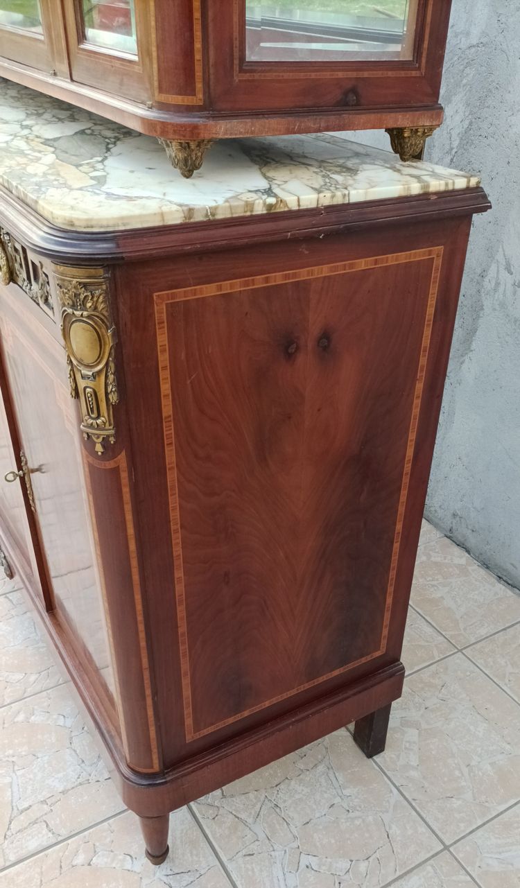 Louis XVI 2-section sideboard in mahogany veneer and precious wood marquetry