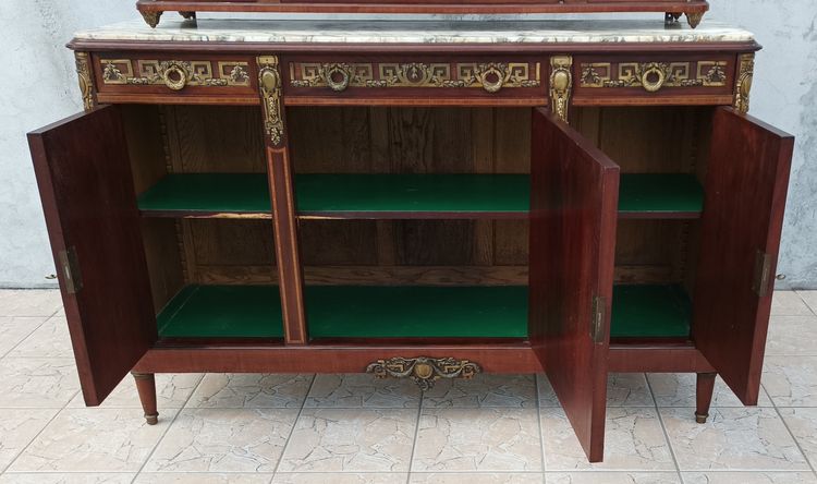 Louis XVI 2-section sideboard in mahogany veneer and precious wood marquetry