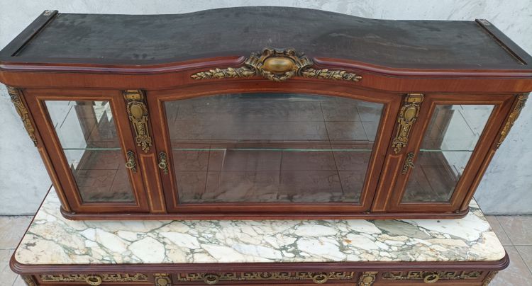 Louis XVI 2-section sideboard in mahogany veneer and precious wood marquetry
