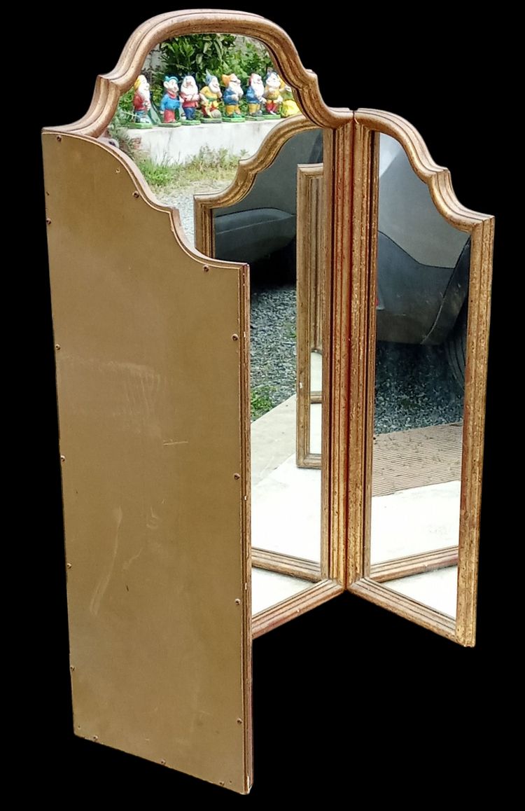 Ancien grand miroir triptyque doré 