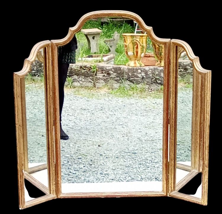 Ancien grand miroir triptyque doré 