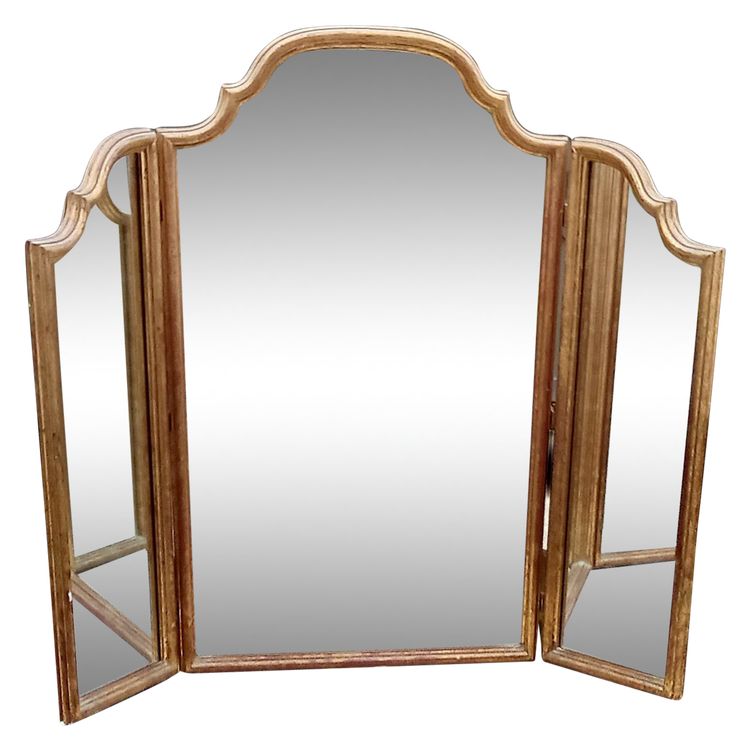 Ancien grand miroir triptyque doré 
