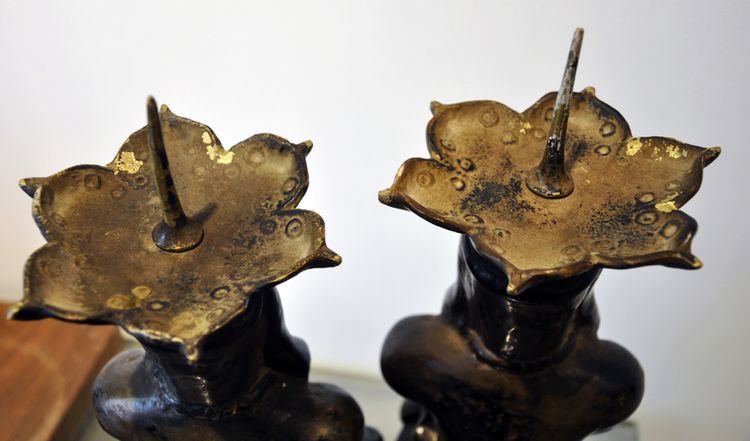 Pair of Mexican pre-Columbian bronze candlesticks 20th century