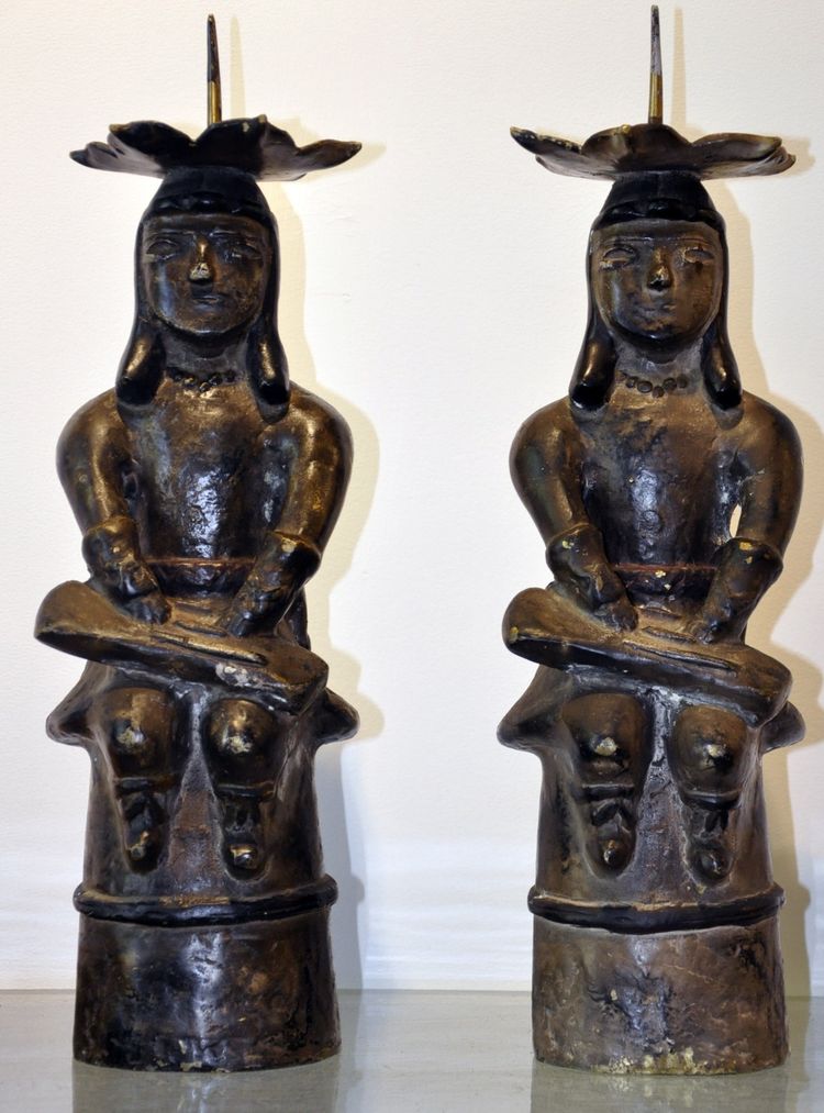Pair of Mexican pre-Columbian bronze candlesticks 20th century