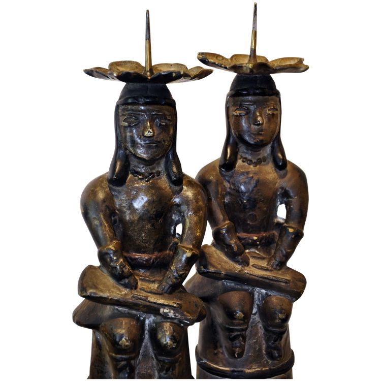 Pair of Mexican pre-Columbian bronze candlesticks 20th century