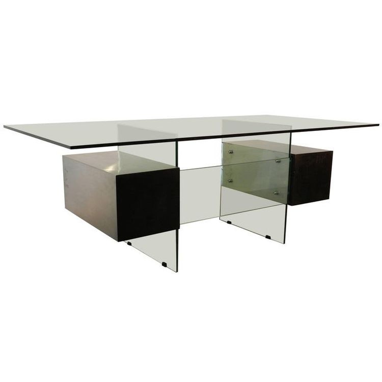 Xavier Marbeau , Vintage Desk Model "esteral" In Steel, Glass And Lacquered Wood Circa 1970