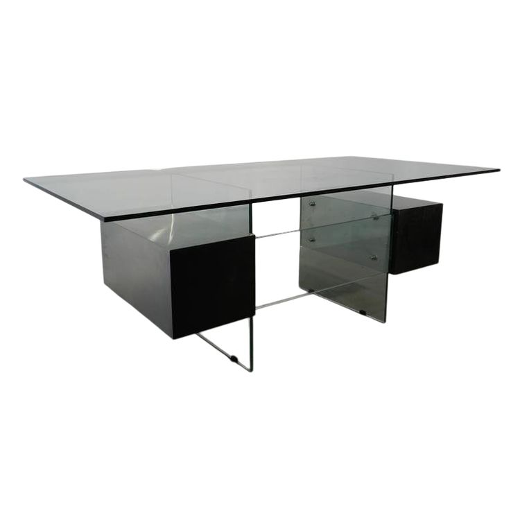 Xavier Marbeau , Vintage Desk Model "esteral" In Steel, Glass And Lacquered Wood Circa 1970