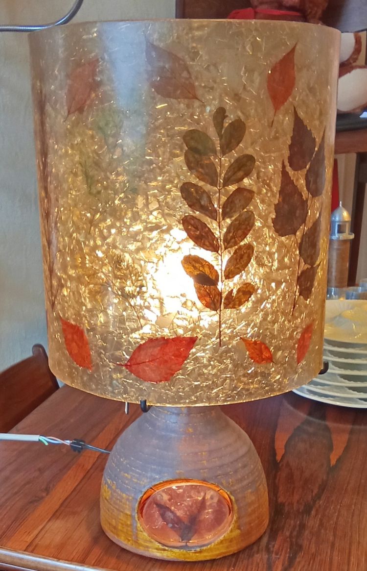 Ancienne Lampe Accolay abat jour inclusion résine/années 1960