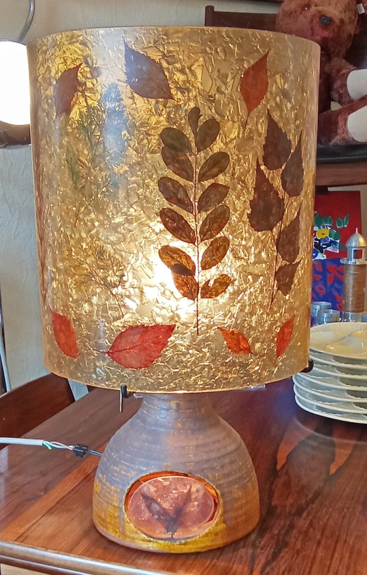 Ancienne Lampe Accolay abat jour inclusion résine/années 1960
