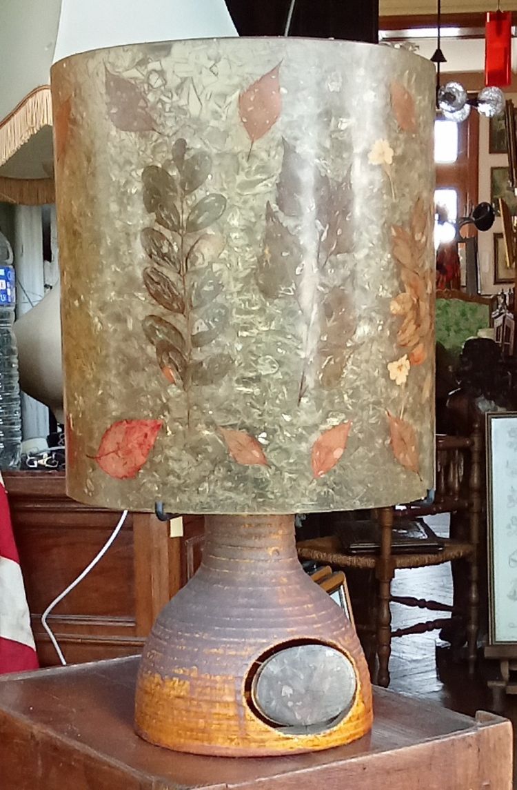 Ancienne Lampe Accolay abat jour inclusion résine/années 1960