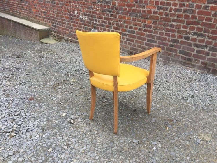 Suite De 10 Fauteuils Art Déco, Chêne Et Cuir Circa 1930/1950