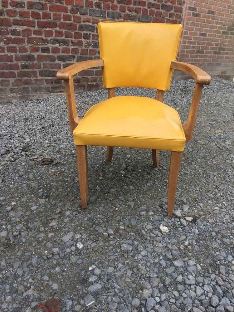 Suite De 10 Fauteuils Art Déco, Chêne Et Cuir Circa 1930/1950
