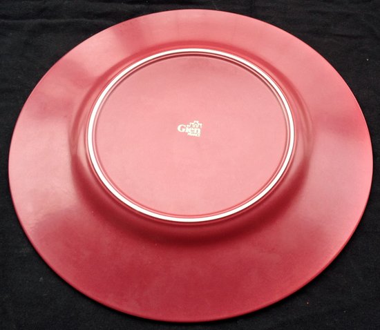 Set of 12 large Gien presentation plates, red/garnet color