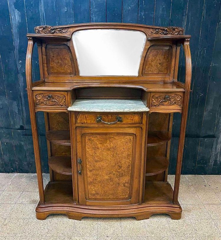 Gauthier-poinsignon & Cie , Art Nouveau Mahogany And Elm Burr Sideboard Circa 1900