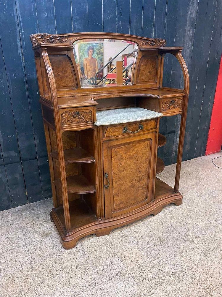 Gauthier-poinsignon & Cie , Art Nouveau Mahogany And Elm Burr Sideboard Circa 1900