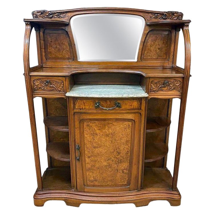 Gauthier-poinsignon & Cie , Art Nouveau Mahogany And Elm Burr Sideboard Circa 1900