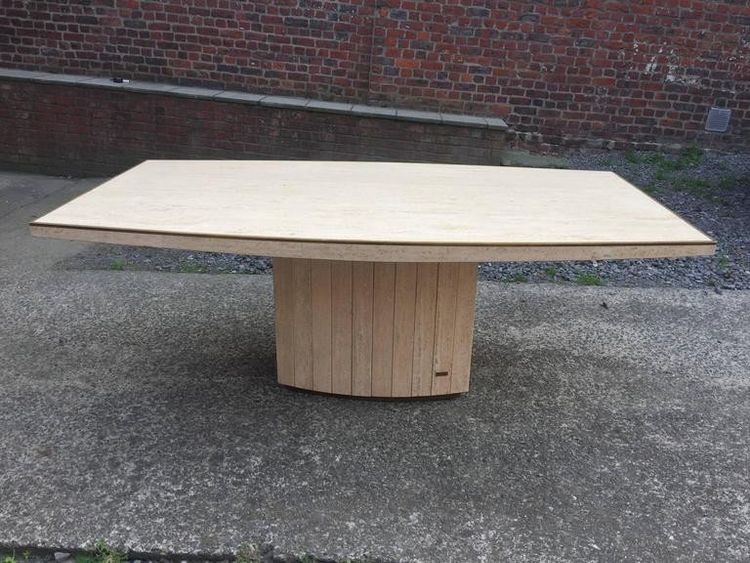 Jean Charles, Grande Table En Travertin Et Laiton Vers 1970/1980