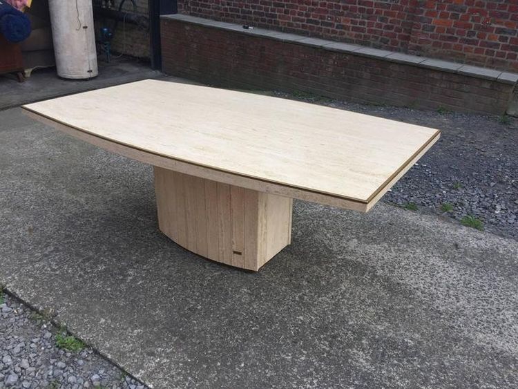 Jean Charles, Grande Table En Travertin Et Laiton Vers 1970/1980