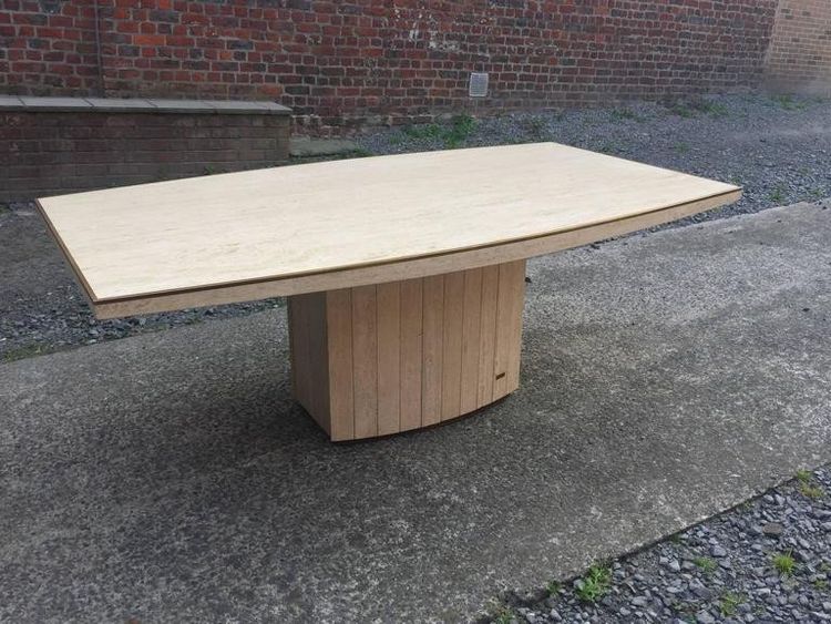 Jean Charles, Grande Table En Travertin Et Laiton Vers 1970/1980