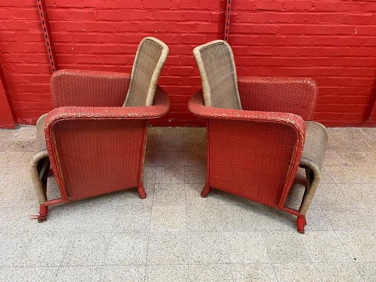 Paire De Fauteuils Art Déco En Rotin Circa 1930