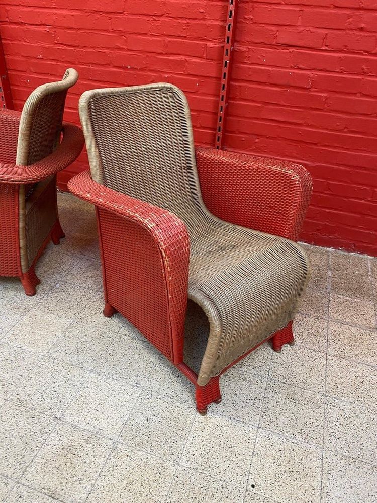 Paire De Fauteuils Art Déco En Rotin Circa 1930