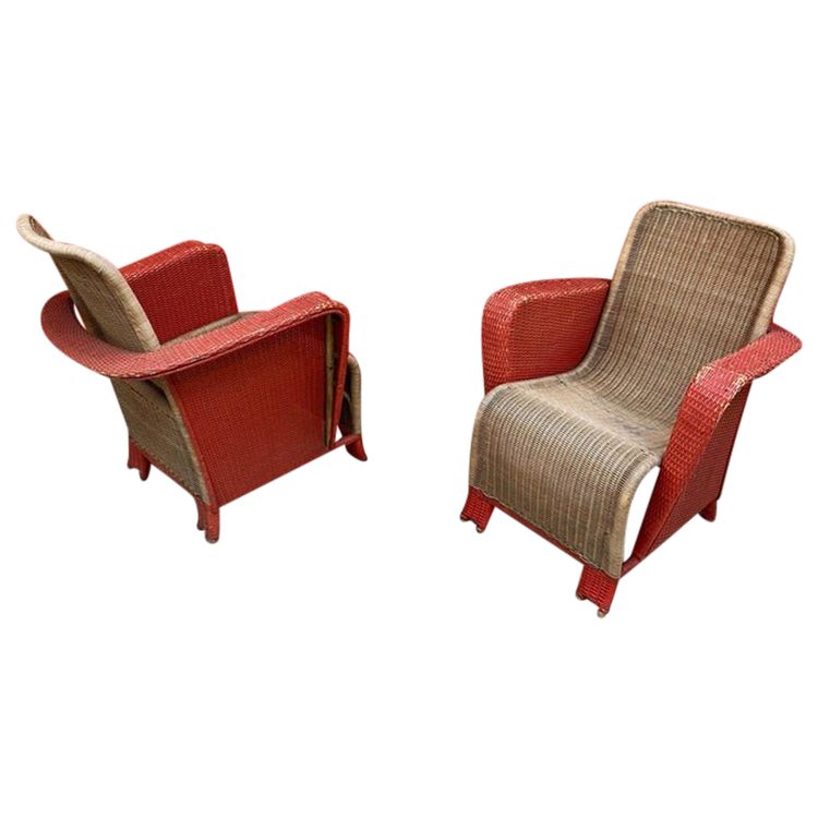 Paire De Fauteuils Art Déco En Rotin Circa 1930