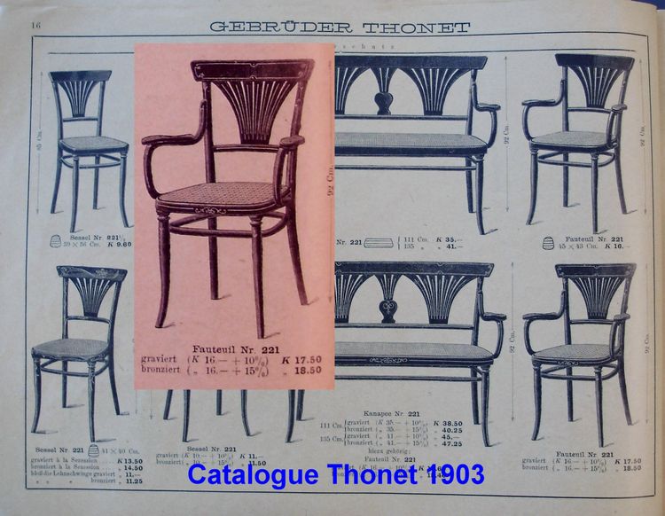 Poltrona Thonet N°221 , intarsio "bronzo" 1905, canalizzazione perfetta