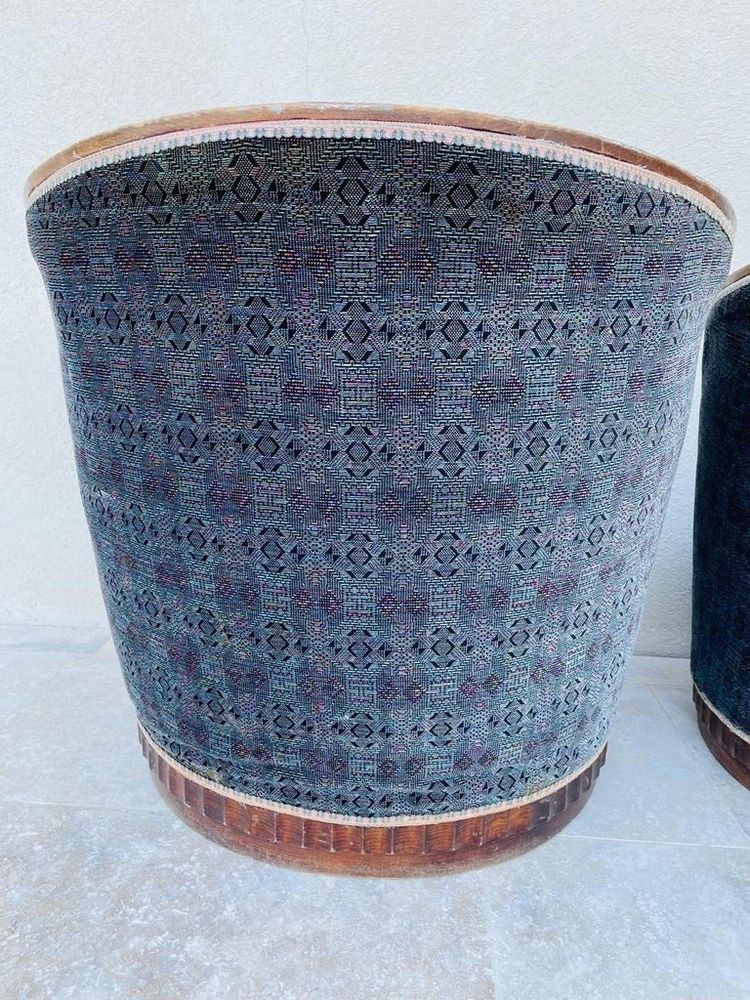 Paire De Fauteuils Art Deco , Forme Corbeille, Plinthe Ronde, Circa 1930