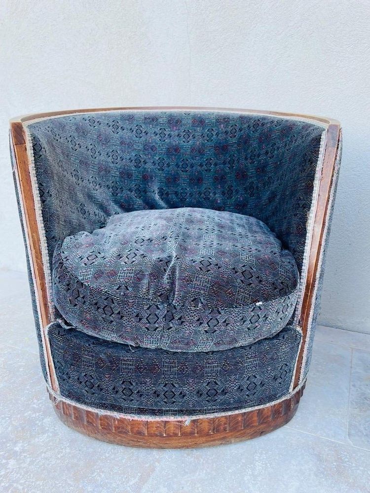 Paire De Fauteuils Art Deco , Forme Corbeille, Plinthe Ronde, Circa 1930