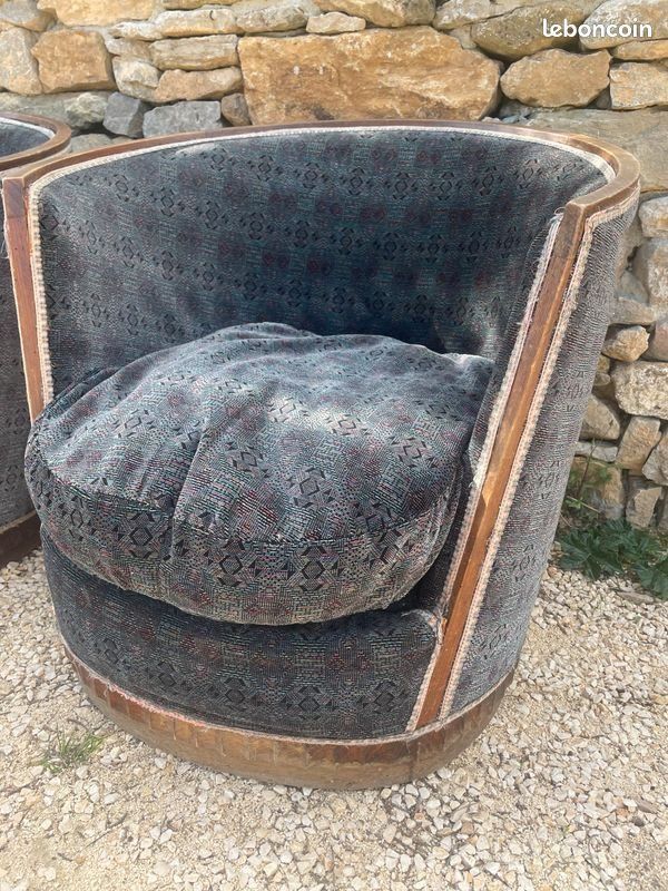Paire De Fauteuils Art Deco , Forme Corbeille, Plinthe Ronde, Circa 1930