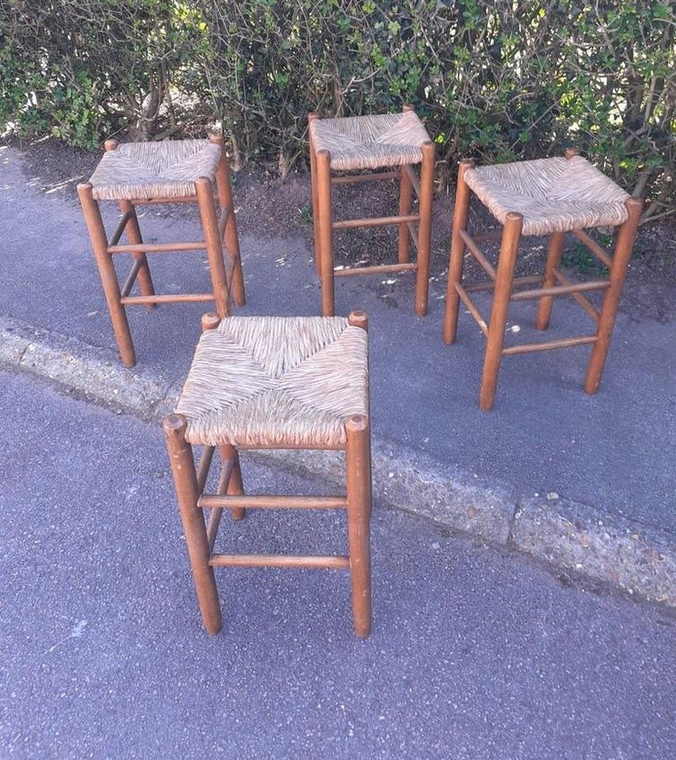 4 sgabelli in paglia e legno Circa 1950/1960