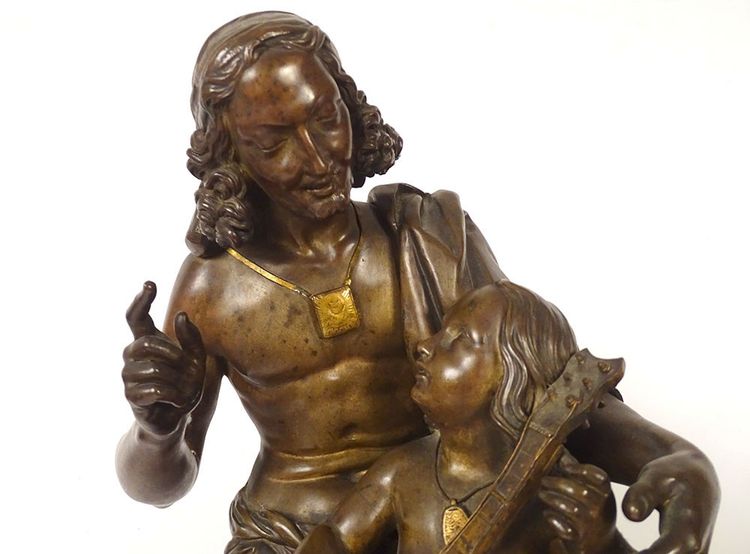 Orologio da tavolo in bronzo italiano a forma di pescatore Candelabro Napoleone III XIX secolo