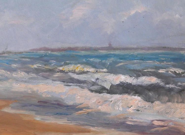 Ernest Chérot 1814-1883 Paysage de mer (Bretagne ?) Tableau impressionnisme plage