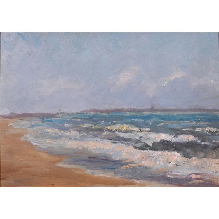Ernest Chérot 1814-1883 Paysage de mer (Bretagne ?) Tableau impressionnisme plage