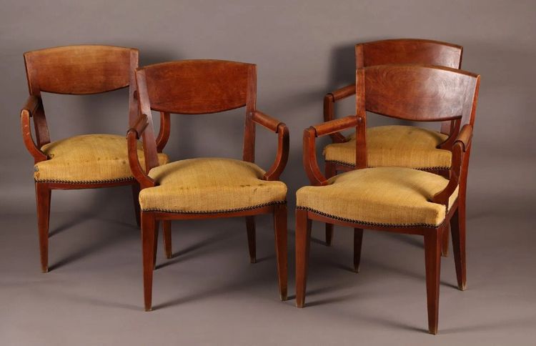 Eugène Printz , Suite di 4 poltrone a ponte in betulla Art Déco Circa 1940