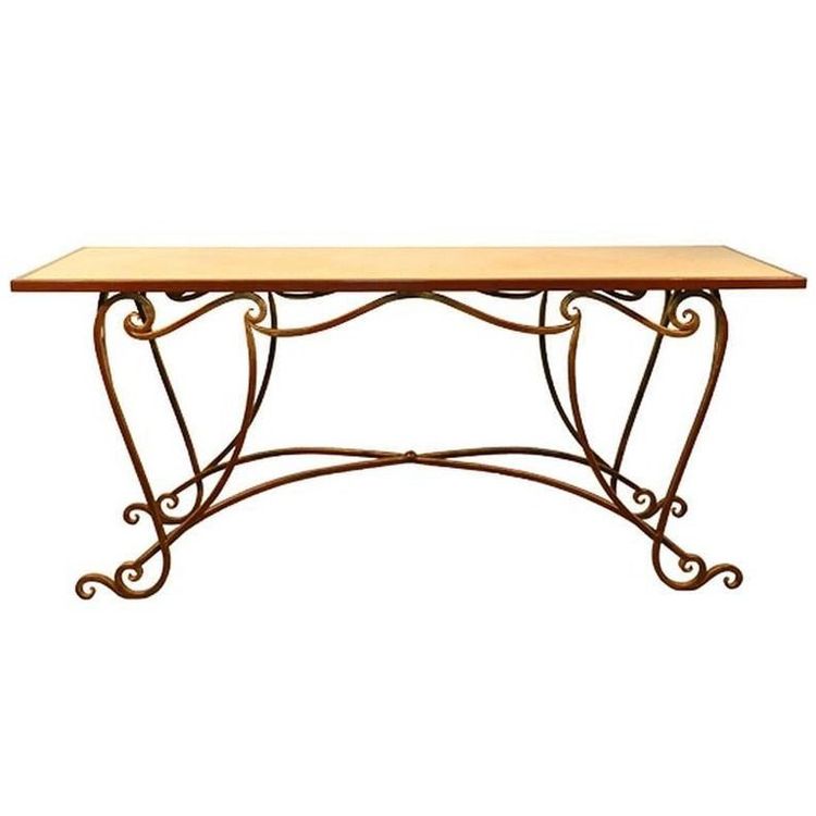 Grande Console De Milieu Vers 1970. Fer Forgé Doré, Marbre