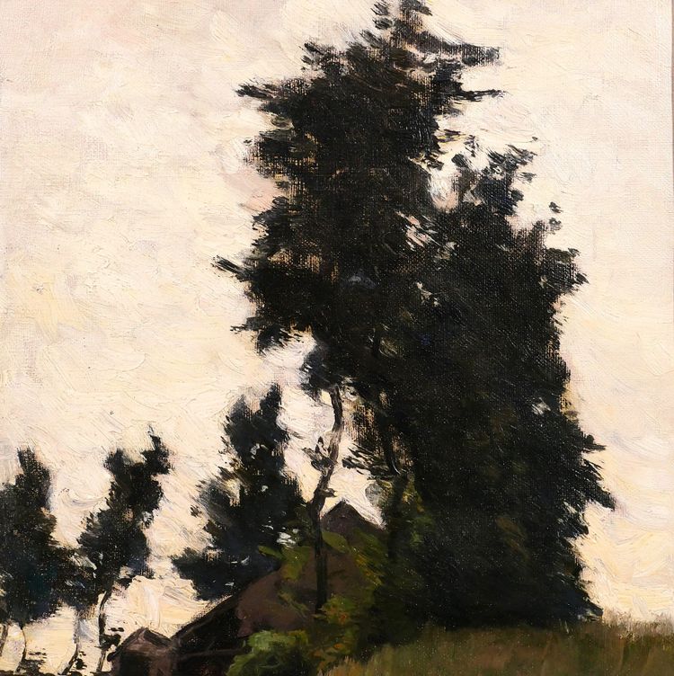 Joseph-Charles François 1851-1940 Paesaggio con alberi e dormiente, dipinto, Belgio Impressionismo