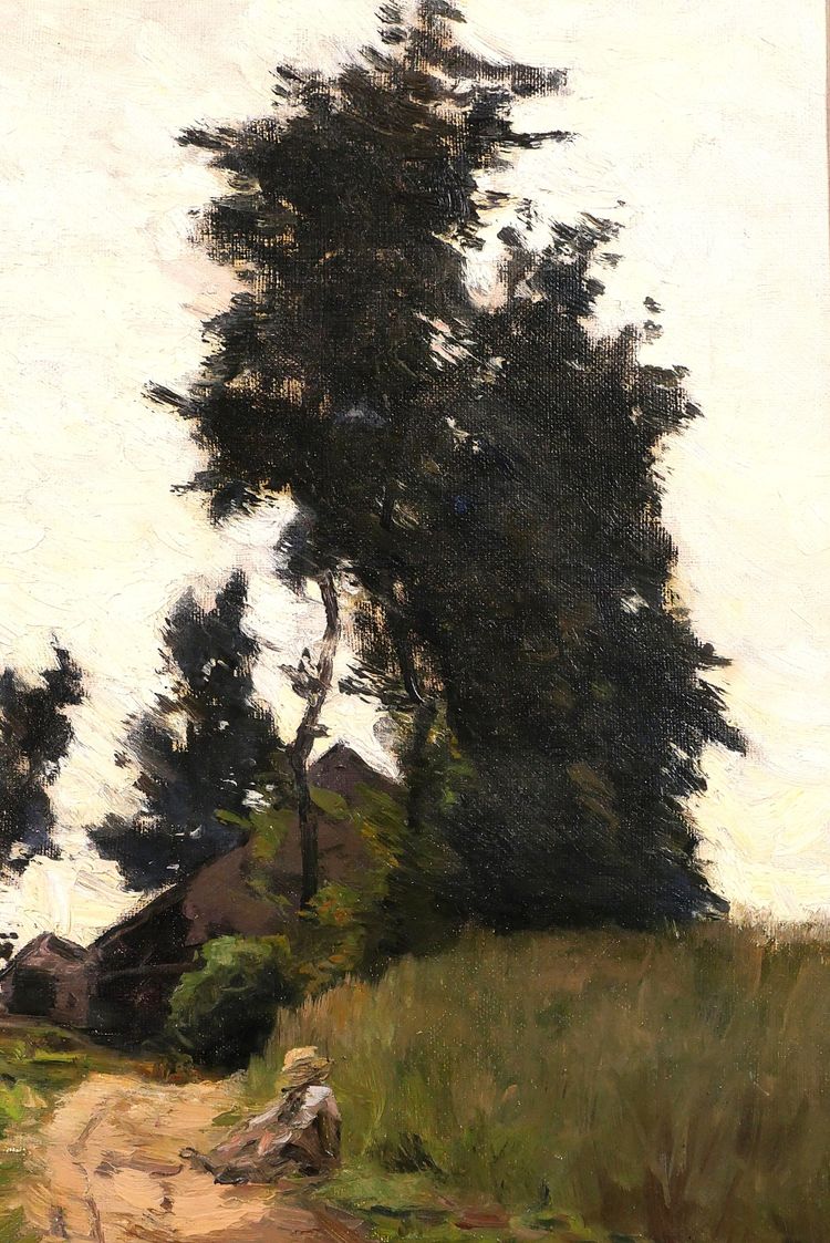 Joseph-Charles François 1851-1940 Paesaggio con alberi e dormiente, dipinto, Belgio Impressionismo