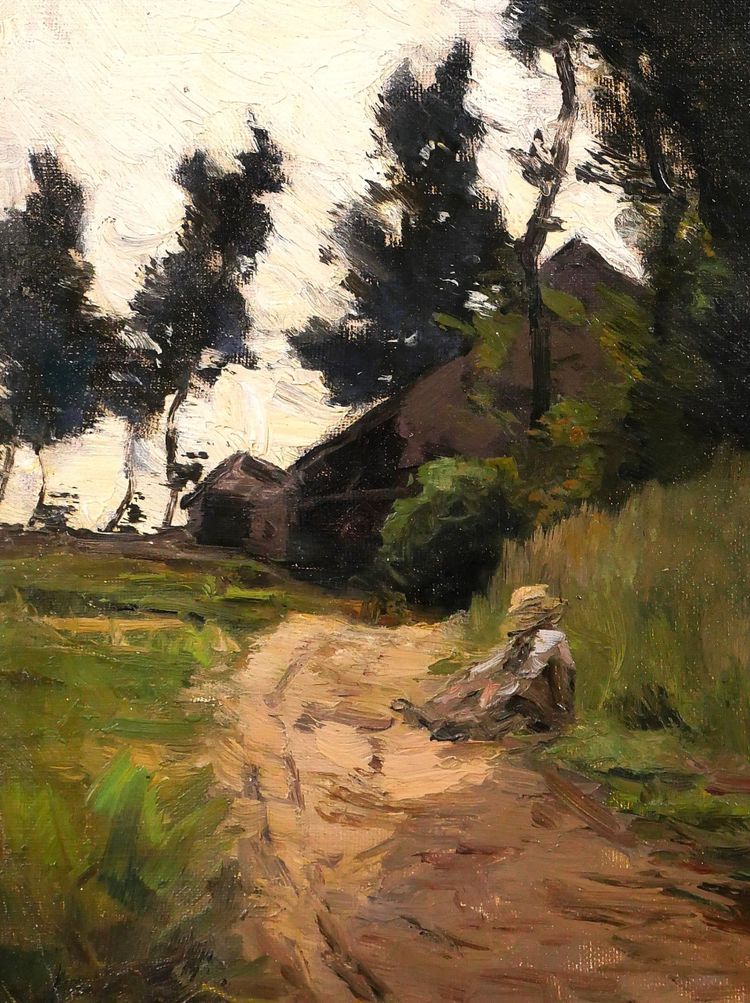 Joseph-Charles François 1851-1940 Paesaggio con alberi e dormiente, dipinto, Belgio Impressionismo