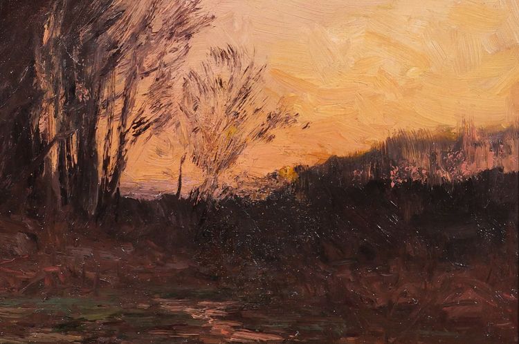 Joseph-Charles François 1851-1940 Landscape with trees, twilight, painting, Belgium Barbizon