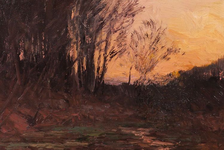 Joseph-Charles François 1851-1940 Landscape with trees, twilight, painting, Belgium Barbizon