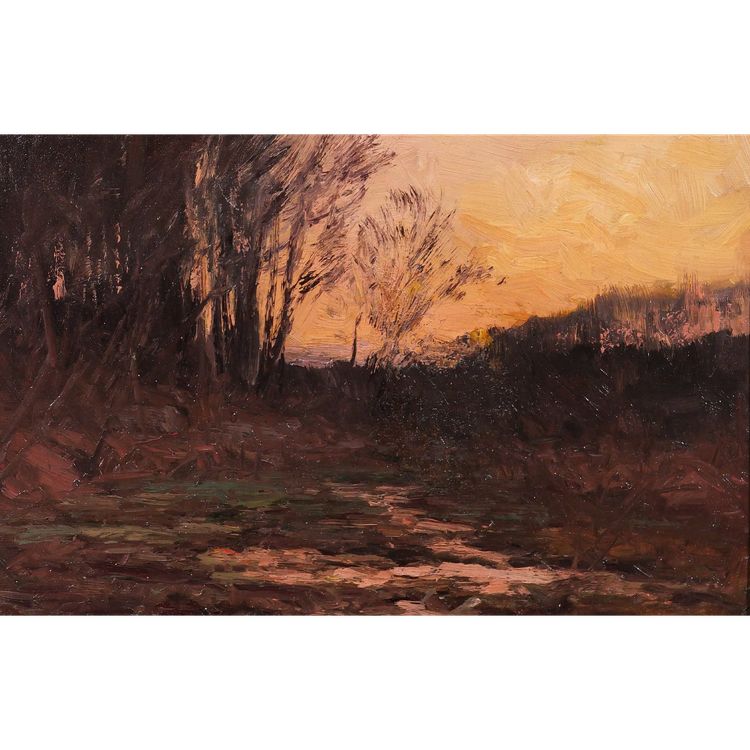 Joseph-Charles François 1851-1940 Landscape with trees, twilight, painting, Belgium Barbizon