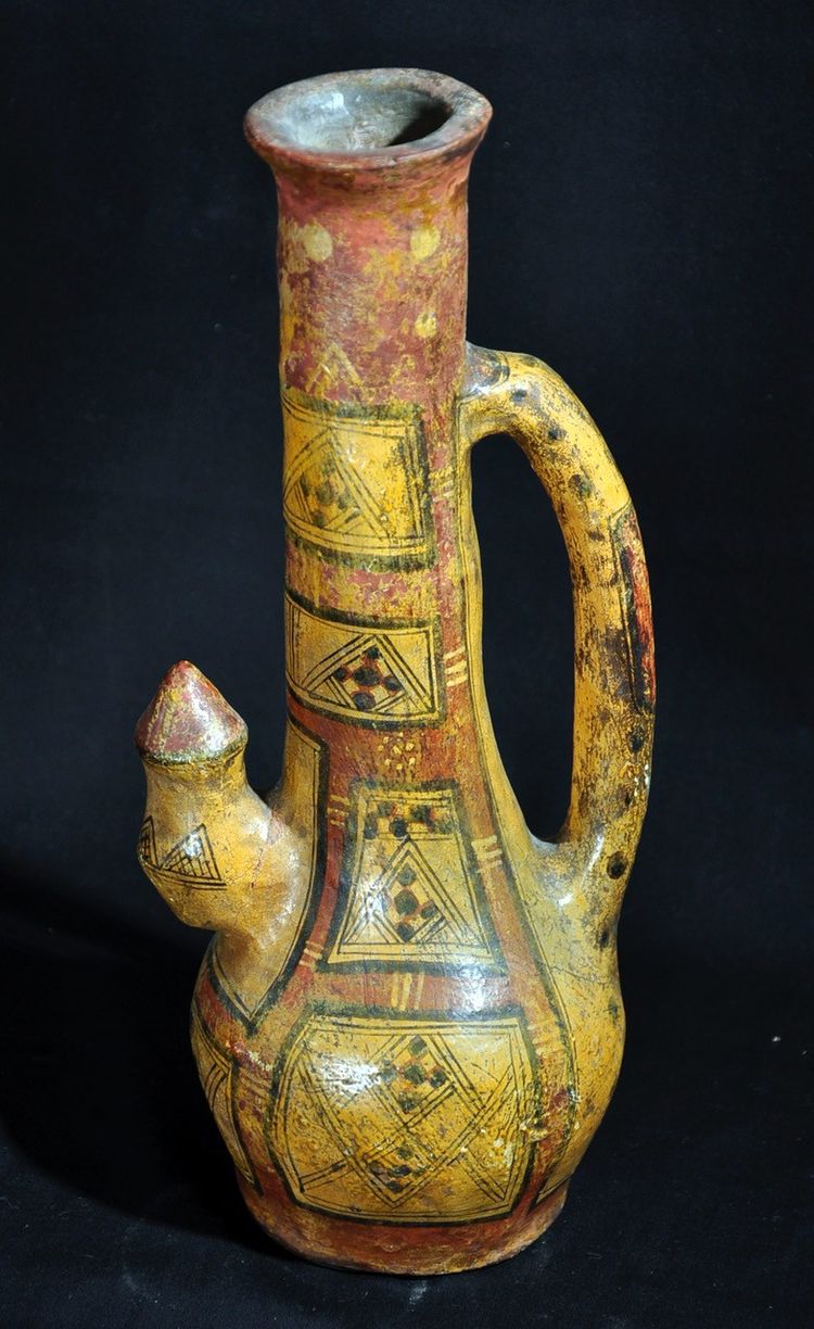 Kabyle pottery titled Late 19th-century vase with polychrome geometric decoration