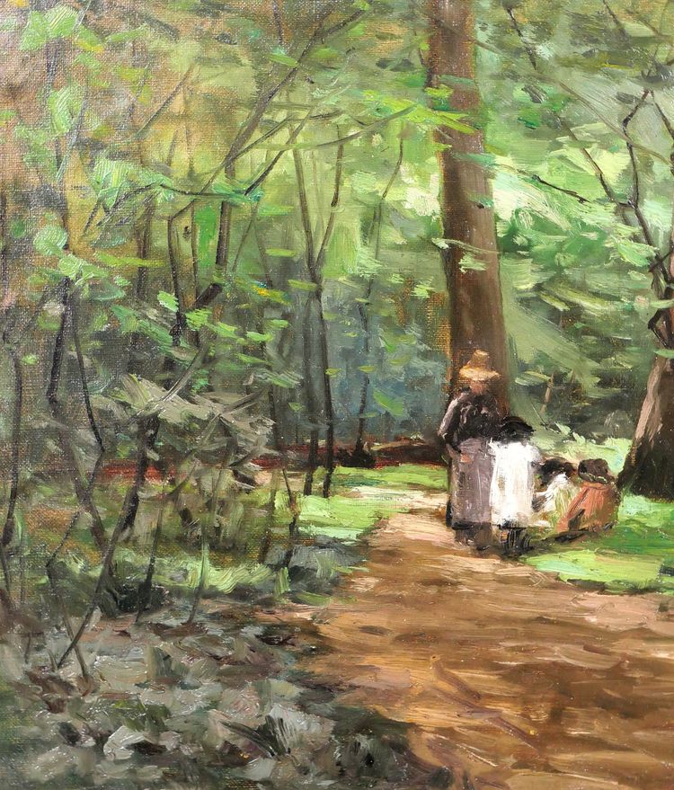 Joseph-Charles François 1851-1940 Waldlandschaft, Frau und Kinder, Impressionismus Belgien