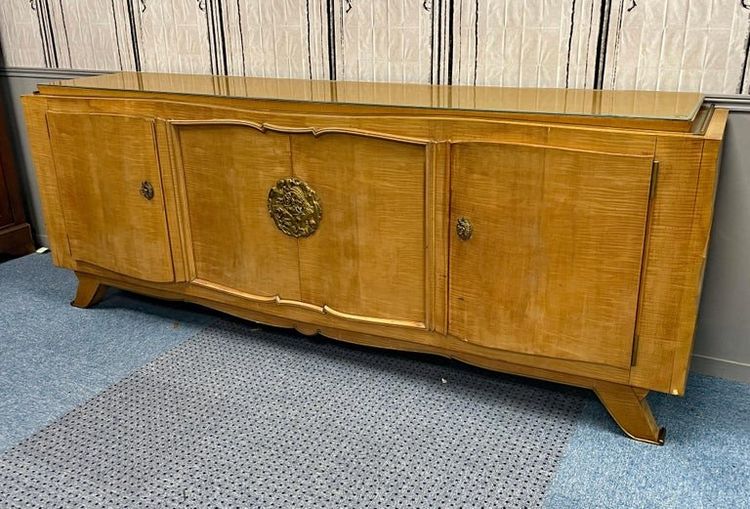 Jules Leleu, Credenza Art Déco in impiallacciatura di sicomoro e bronzo, firmata
