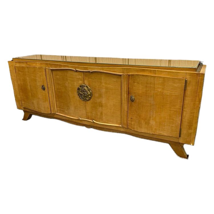 Jules Leleu, Credenza Art Déco in impiallacciatura di sicomoro e bronzo, firmata