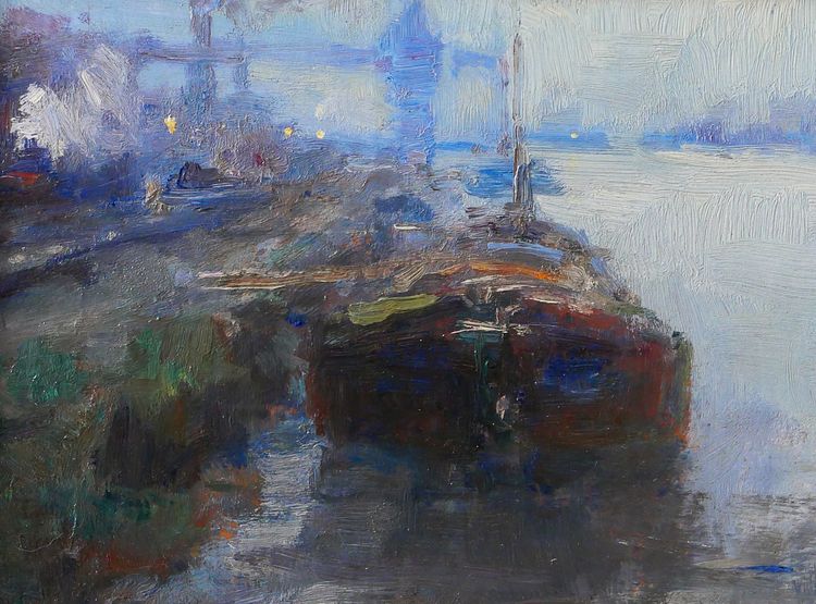 Oswald PORREAU 1877-1955 Belgien, Industrielandschaft an der Maas, Gemälde, 1918
