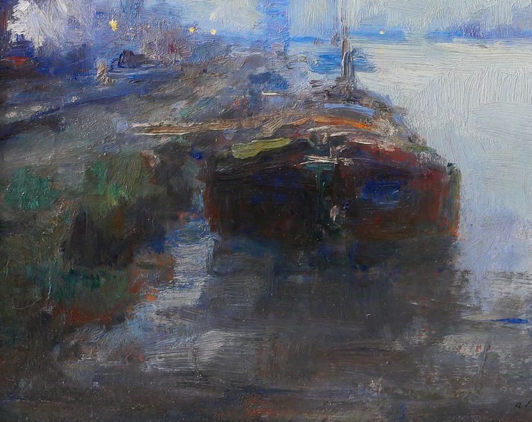 Oswald PORREAU 1877-1955 Belgien, Industrielandschaft an der Maas, Gemälde, 1918