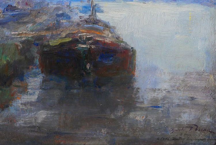 Oswald PORREAU 1877-1955 Belgien, Industrielandschaft an der Maas, Gemälde, 1918