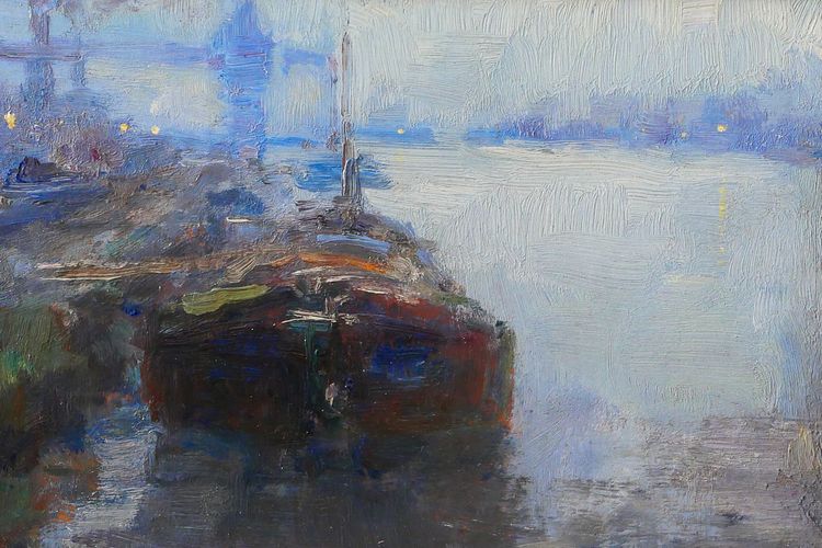 Oswald PORREAU 1877-1955 Belgien, Industrielandschaft an der Maas, Gemälde, 1918